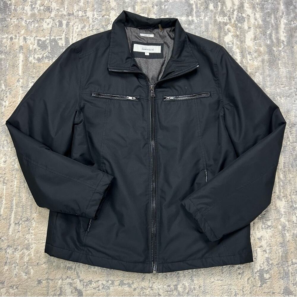 Perry Ellis Portfolio Dobby Tech Black Jacket Large